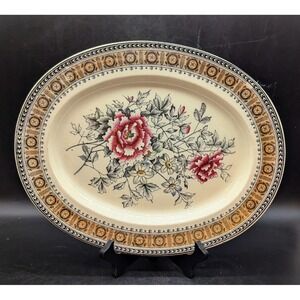 Antique Copeland & Sons Polychrome Earthenware Platter Rose Flower 13.25"